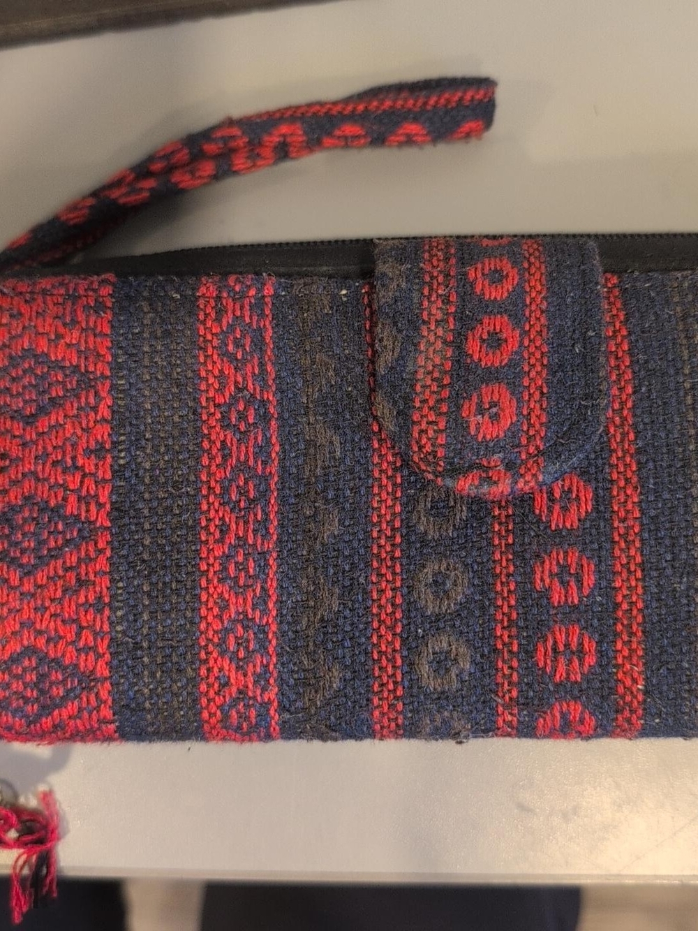 Woven Red & Navy Wristlet - Bohemian Pattern
